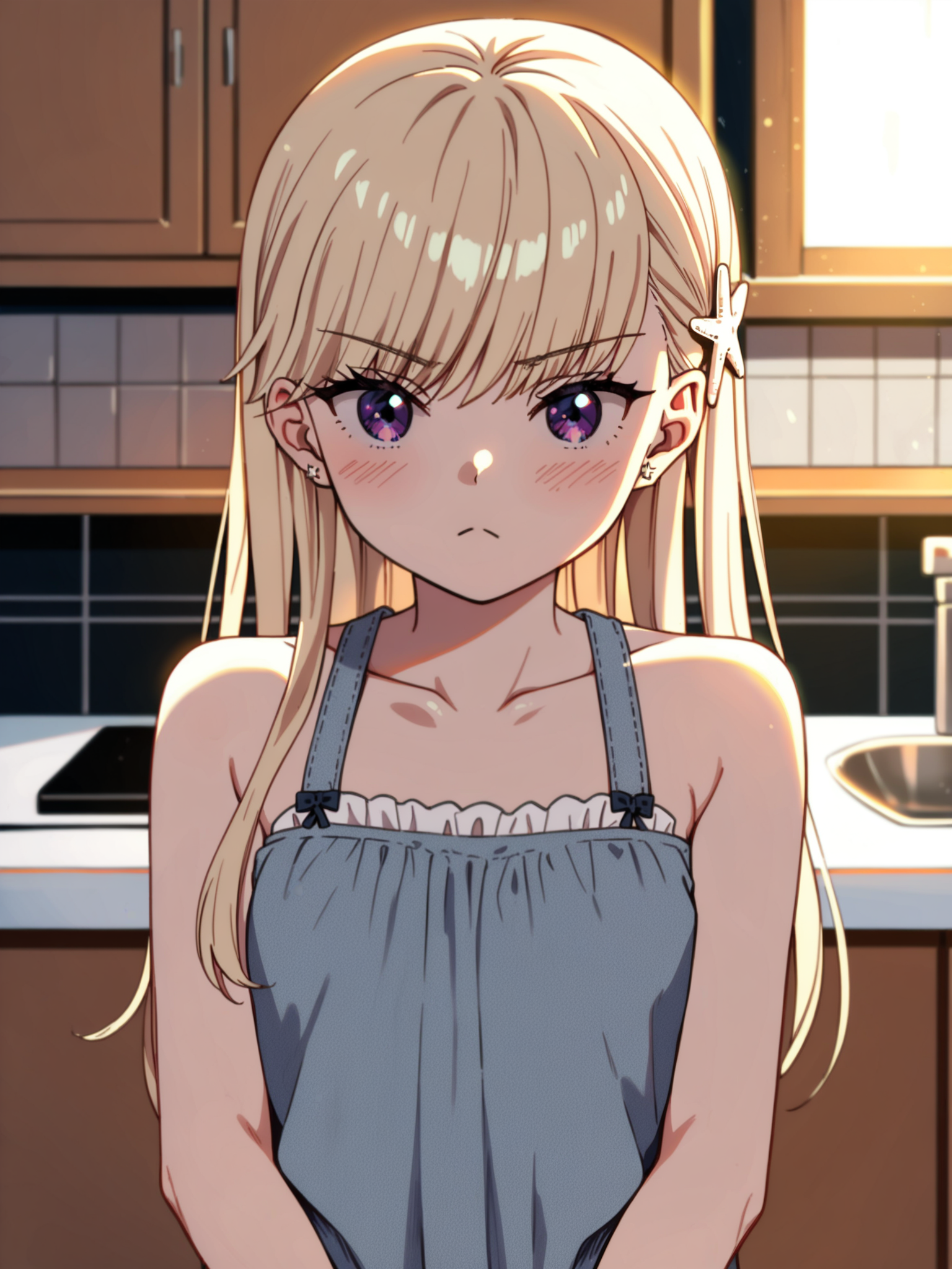 <lora:happy_tentacle-sekiyuina-v0.1-000010:1>, ht_sekiyuina, star hair ornament, purple eyes, blonde hair , annoyed, indoors, kitchen upper body, 1girl, (petite:1.2), solo focus, (looking at viewer:1.1), backlighting, (depth of field:0.6), , <lora:Shed_The_Skin's StS_age_slider_v1_initial_release:-1>, score_9, score_8_up, score_7_up, score_6_up, score_5_up, score_4_up