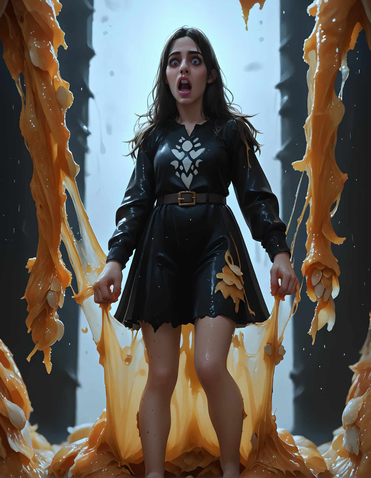 score_9, score_8_up, score_7_up, score_6_up, realistic,
wide angle, low angle, 
1girl, witch costume, shocked, full body, (covered in pumpkinnards slime:1.3), swimming in (pumpkinnards slime:1.5), raining pumpkinnards slime,
dramatic lighting, cinematic lighting, (horror scene), movie poster,
dark, dark background, Low-key lighting,
embedding:zPDXL2 ,