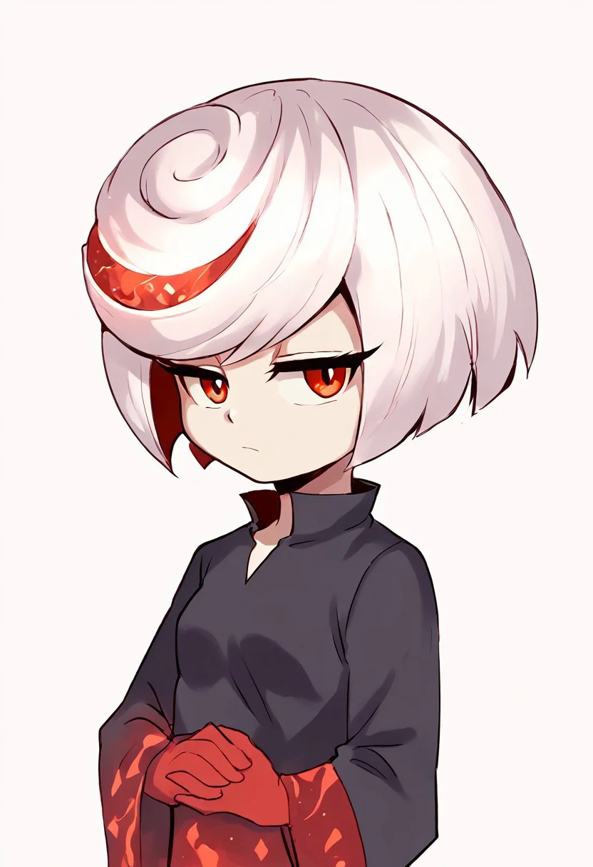 score_9, score_8_up, score_7_up, source_anime, sage, sage (sonic), small breasts, short, adorable, black dress, cold expression, red eyes, looking at viewer, white hair, adorable, cute, short stacked, big eyes, smaller body, large head, artist: sunnysundown, sunnysundown, sundown, blank background, white background, big head, half closed eyes,