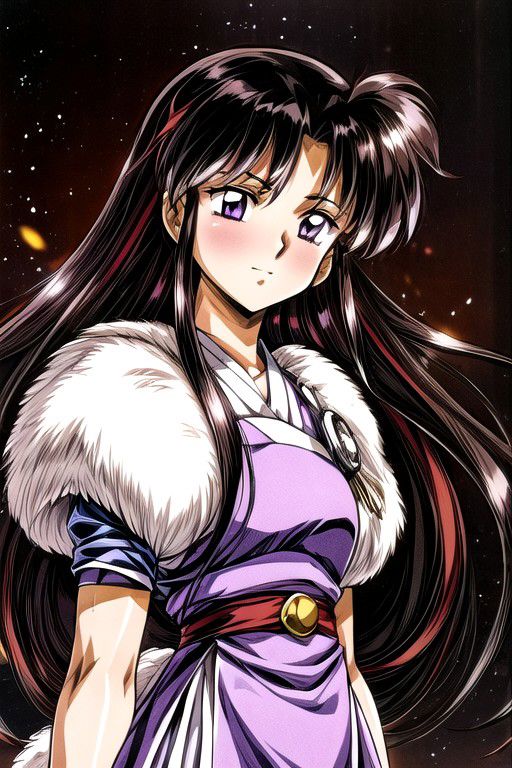 best quality 1girl Setsun4 solo long hair,  (night time) forest background black hair very long hair purple eyes multicolored hair armor, small, (fur trim) (medium body),<lora:EMS-179-EMS:0.800000>,<lora:EMS-293862-EMS:0.800000> bow, hair_bow, hair_tubes, red_bow, brown_hair, long_hair, bangs, ascot, frilled_bow, yellow_ascot, blush, smile, hair_between_eyes, athletic, armor, miko, strengthmda,  Smiling, happy, helmet