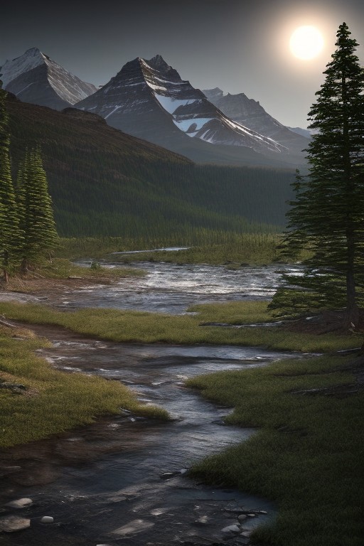 Beautiful outdoor, nature, no humans, mountain, glacier national park, dark twilight, forest, masterpiece, sharp focus, photorealistic rendering, extremely detailed