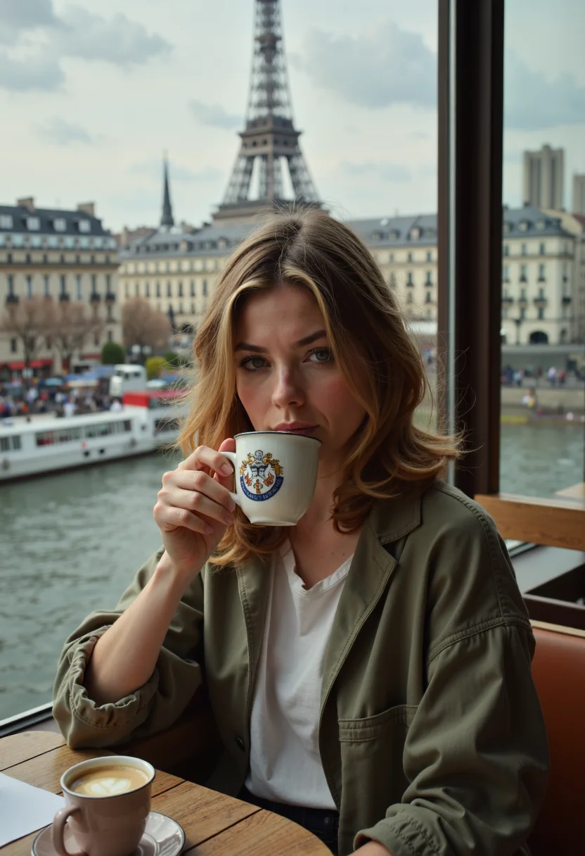 breathtaking (full body portrait:1.5)
(solo:1.35) d14m0nd, 28-year-old mature woman, looking at viewer, sitting at a cafe drinking tea, wearing oversized casual wear, overlooking paris . award-winning, professional, highly detailed
