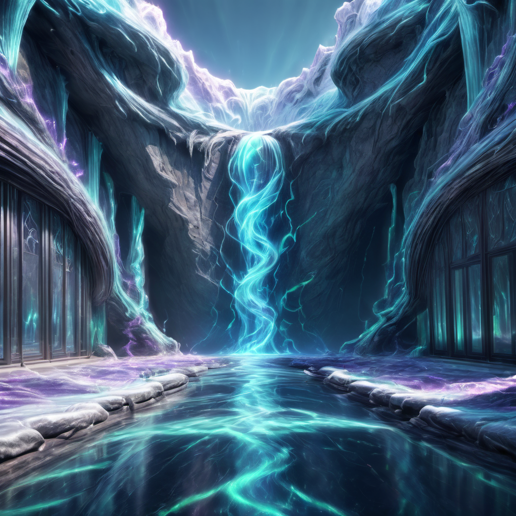 ((best quality)), ((masterpiece)), ((realistic,digital art)), (hyper detailed),DonMV01dfm4g1c3XL Glaciers Sinter,Rimstone Pool, octane rendering, raytracing, volumetric lighting, Backlit,Rim Lighting, 8K, HDR, magical, whimsical, fairytale  <lora:Voidmagic_XL_version-000014:1>