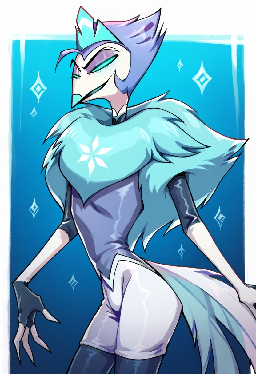 score_9, score_8, score_7, source_furry, andrealphus (helluva boss), solo, 1boy, male focus, looking at viewer, colored fur, anthro male, tail, colored sclera