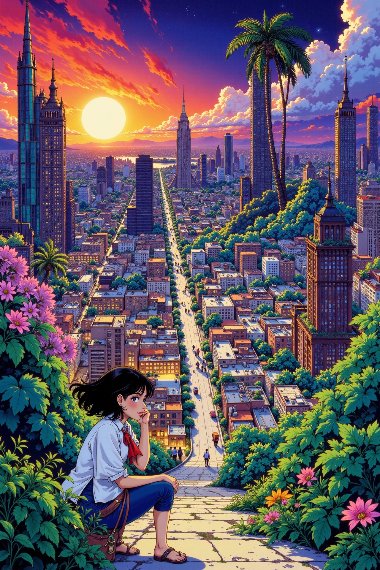 1990s 90's city beautiful  landscape, noon, woman, very intricate, very detailed, sharp, bright, colorful, <lora:Hand v2:0.5> <lora:Anti-Blur:1><lora:Insane Detail Slider:0.25>  <lora:flux.1_lora_flyway_Epic-detail_v2:0.3> <lora:fluxenhancer:0.25> <lora:ROWER:0.8> <lora:Anime art - Variant 3:0.6> Anime art