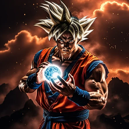 Goku1024 ,  a muscular man dressed in red, platinum blond hair, casting a powerfull spell, dramatic ball lightning between hands, dragon background, ancient chinese temple, highly detailed, photography, ultra sharp, film, bokeh, professional, 64k  <lora:Goku1024:0.7>