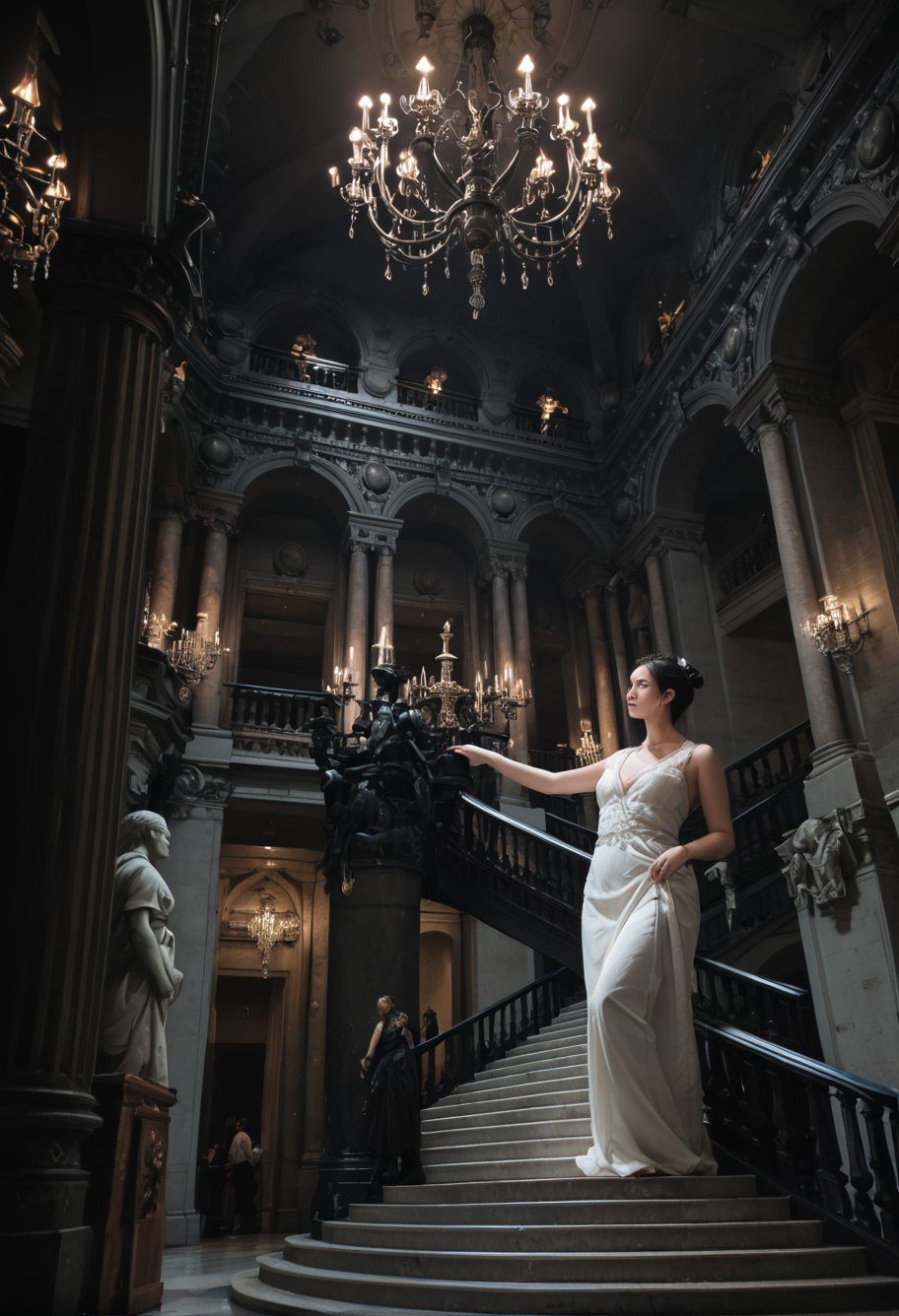 ,ruanyi0762,chandelier,statue,indoors,pillar,stairs,<lora:0762 opera house_v1_pony:1>, score_9,score_8_up,score_7_up,,8k,1girl,solo,