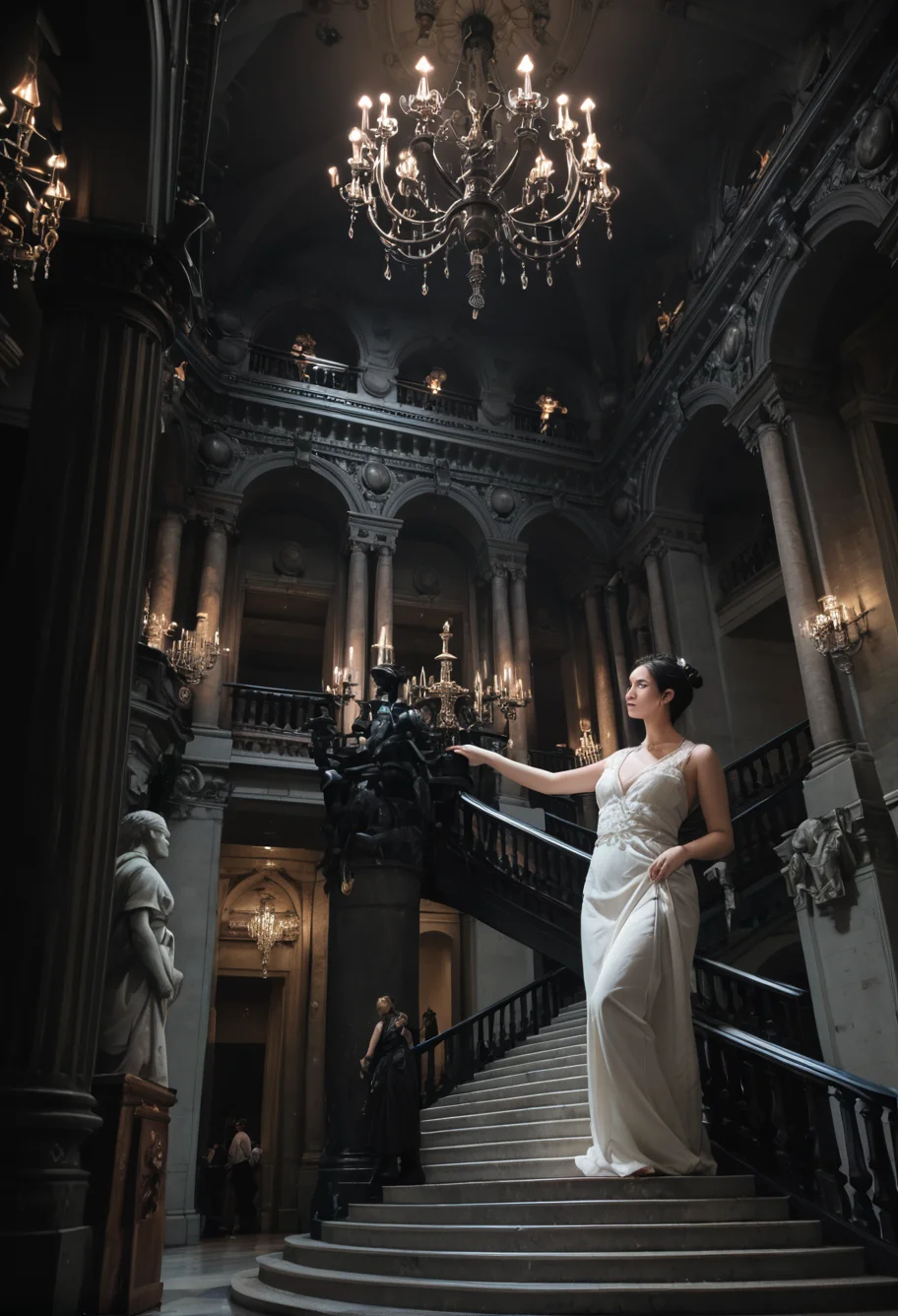 ,ruanyi0762,chandelier,statue,indoors,pillar,stairs,<lora:0762 opera house_v1_pony:1>, score_9,score_8_up,score_7_up,,8k,1girl,solo,