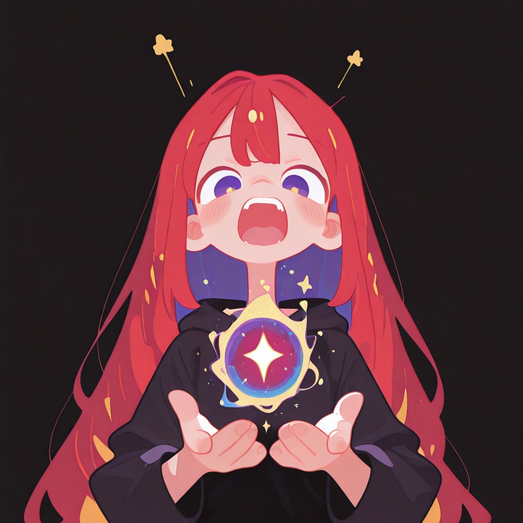 flat color, no lineart, blending, negative space,
masterpiece, best quality, amazing quality, very aesthetic, absurdres, (score_9, score_8_up, score_7_up), 8K, newest, anime coloring, 2d, black background, simple background, lineart, upper body, (foreshortening:1.5), motion lines, 1girl, solo, looking at viewer, angry face, screaming, super long hair, two color hair, red hair, screaming, emotional, magic, focus on hands, holds magic in hand, arcane, power, very aesthetic, newest, haiz_ai, no outline, Flatline, Flat vector illustration