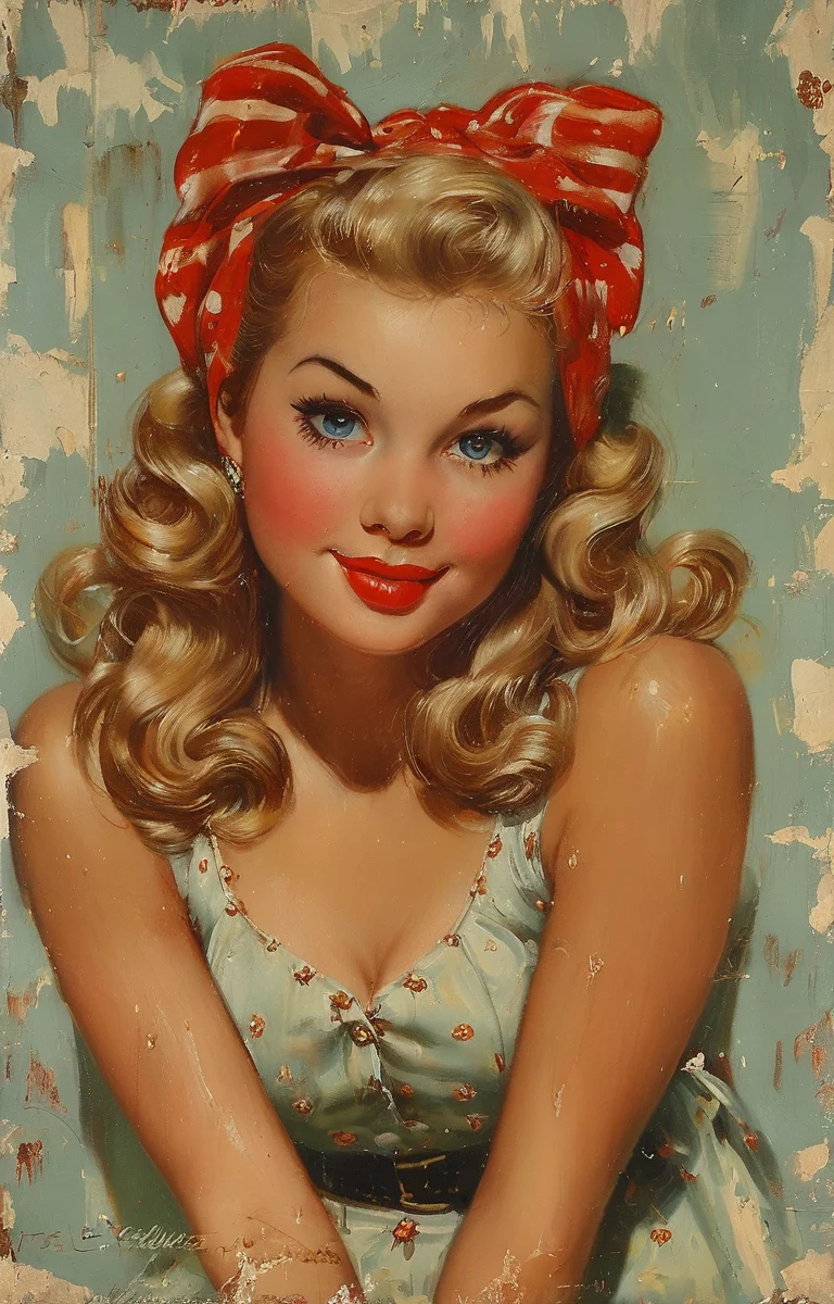 masterpiece,best quality,<lora:tbh149-sdxl:1>,illustration,style of Gil Elvgren, tile patten