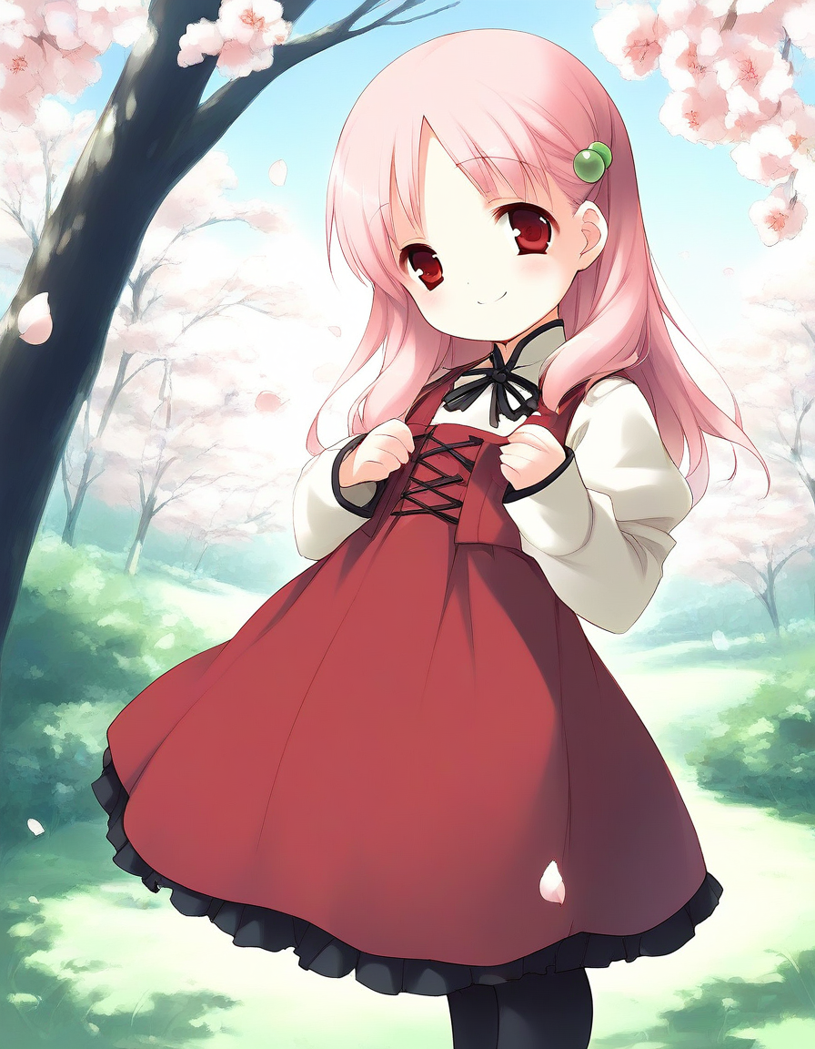 score_9, score_8_up, score_7_up, source_anime, rating_explicit, BREAK  <lora:Kiriyama_Sakura_Ver2.0_XL:1>KiriyamaSakura, pink hair, red eyes, hair ornament, short stack,
 1girl, solo, dress, long sleeves, long hair, smile,
outdoor. tree, cherry blossoms,