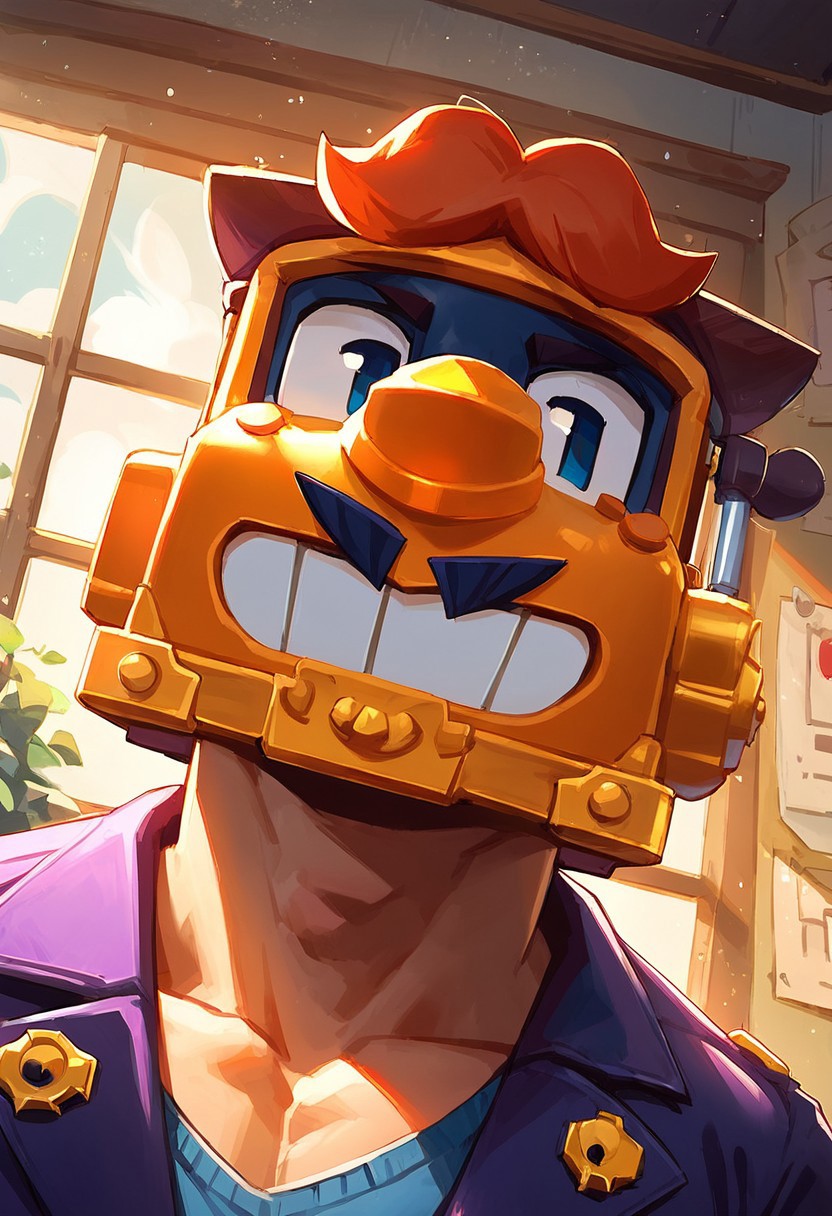 score_9,score_8_up,score_7_up, solo, 1boy, bs_griff, slot machine mask, smile, portrait, looking to viewer, muscular, big pecs,