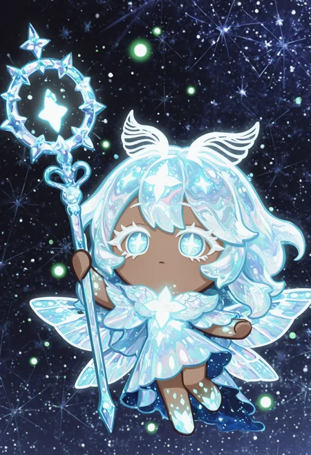 masterpiece,best quality,amazing quality,
colored eyelashes,white eyelashes,
delicate,moth-inspired wings,glowing,iridescent scales,sparkling,crystal-tipped wand,gentle pose,solo,full body,shimmering,starry background,(magic theme:1.1),(moth theme:1.1),surrounded by an aura of soft,pulsing light,with a few fireflies or glowing moths fluttering around her,and a warm,ethereal glow emanating from her wand as she casts her spells and weaves her magic,
crk1styl111,<lora:lycoris:1>,(chibi:1.4),