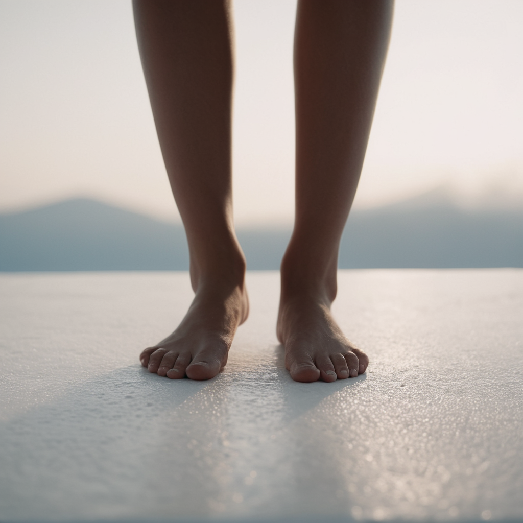 cinematic film still of  <lora:feet v3:0.6>
A perfect detailed photo of a person with bare feet standing on a white surface, shallow depth of field, vignette, highly detailed, high budget, bokeh, cinemascope, moody, epic, gorgeous, film grain, grainy