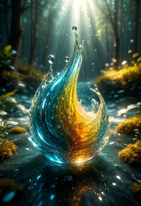 An abstract shape, amazingly fluid, made of glass, detailed, 3d fractals, light particles, water drops, shimmering light, surreal, ink, smooth, shimmering, glow, cinematice contrast, Glow,
16k