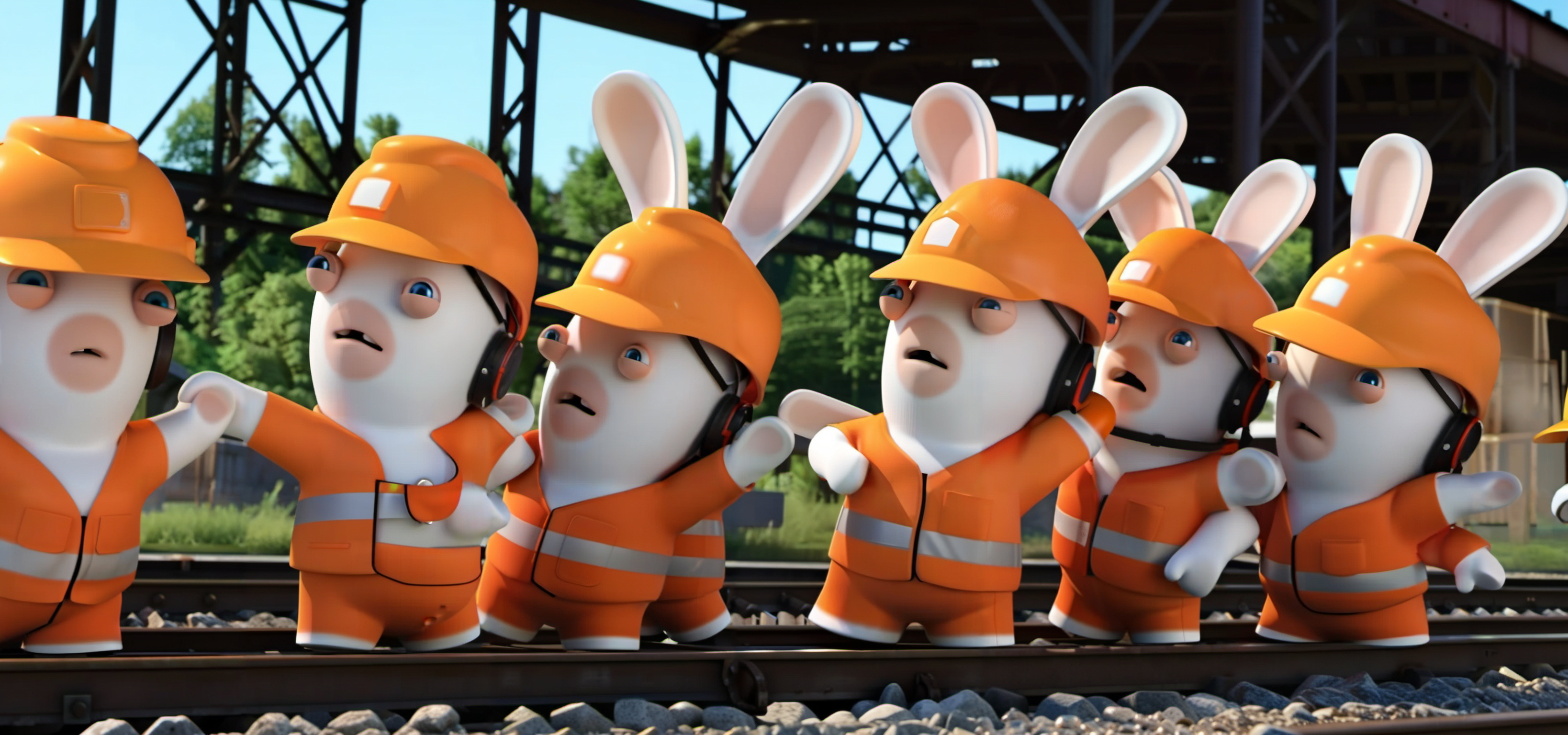 a rabbit, dressed with an orange hardhat and orange workwear, train, railroad, highly detailed, photography, ultra sharp, film, professional, 64k  <lora:LapinsCrétins1024-000175:0.8> <lora:add-detail-xl:1.5>