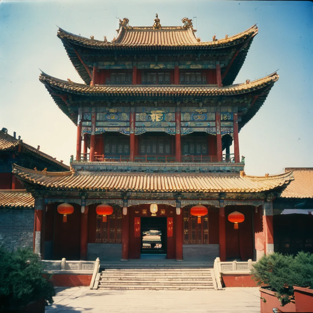 4k,realistic,photograph,analog film photo Deep photo,ferrania p30 film,Kodachrome,grainy,chinese style,shining,
a beautiful chinese buiding,
east asian architecture,<lora:east_asian_architecture:1>,
