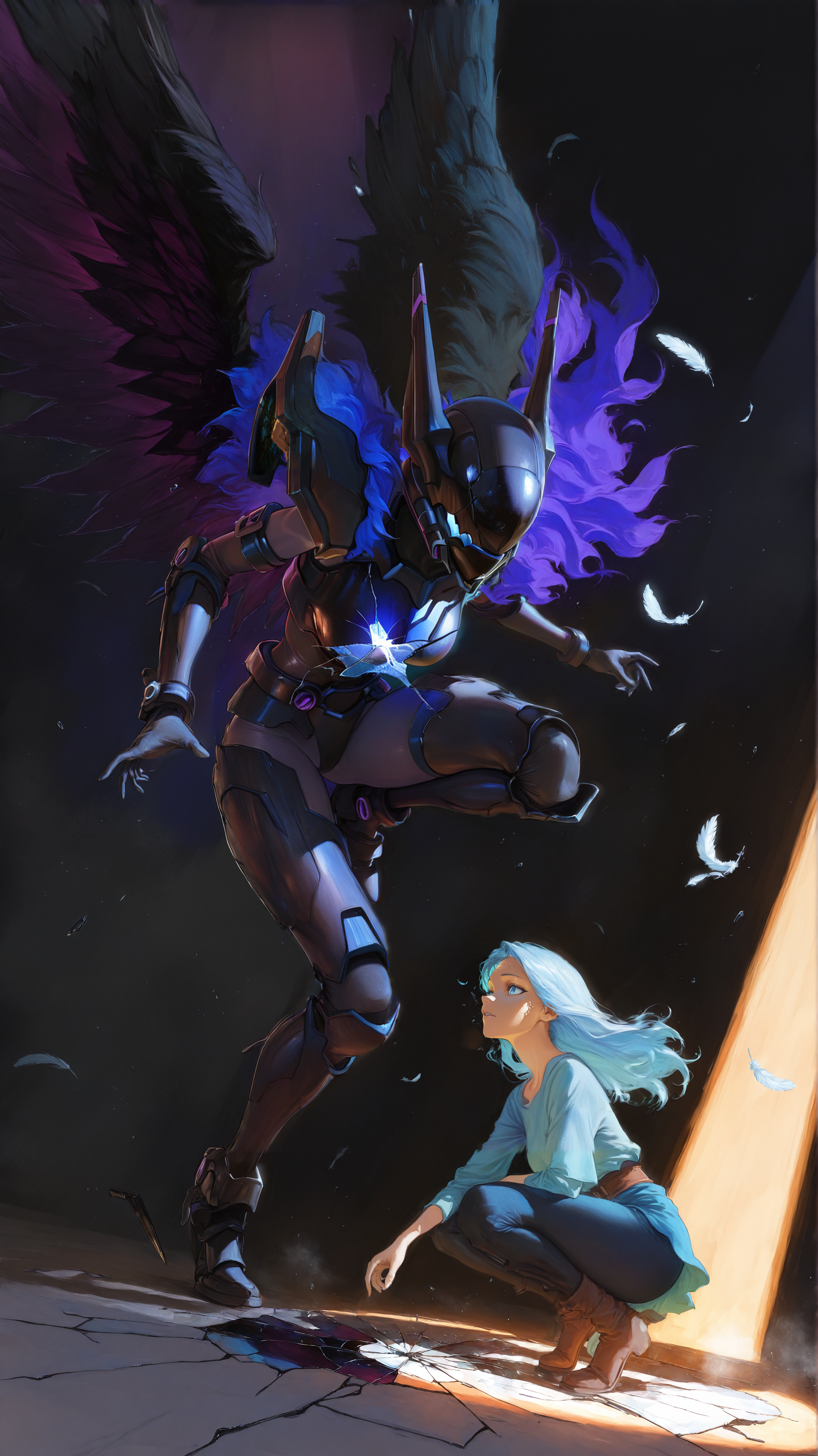 masterpiece, newest,absurdres,incrediblvy absurdres, best quality, amazing quality, very aesthetic, 
1girl, shattered mirror fragments, dark void, floating feathers, crouching, spotlight, eerie atmosphere
 <lora:Face_Enhancer_Illustrious:0.4> <lora:hidream_painterly_v1_1653283:1> painterly, brushstroke, oil painting \(medium\) <lora:Anime_artist_illustrious_r1:0.8> Anime-art, Art8st