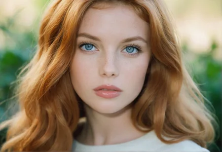 ((CinematicPortrait analog photo)) ginger woman outdoors, blue eyes, (glossy lipstick), (), ((soft focus, depth of field, film grain, looking at viewer)) <lora:CinematicPortraitXL_v3:0.65>