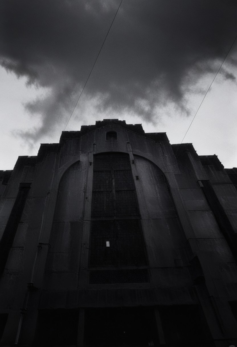 detailxl, 80sc1nemat1c5tyle, creamy bokeh, black and white, colorless, monochrome, BREAK, clouds, storm is gathering, sky