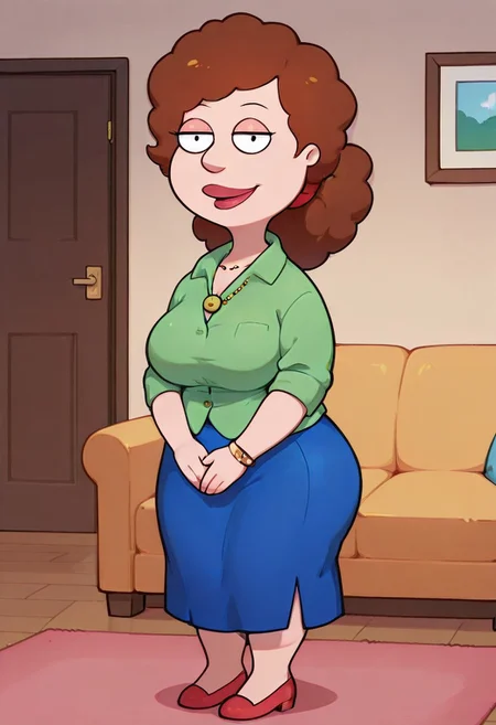 score_9,score_8_up,score_7_up,score_6_up,best quality, 1girl, solo, living room, couch, indoors,
BREAK
unnamed girl, brown hair, black eyes, (mature female:1.5), (plump:1.2), large breasts, gigantic ass, gigantic hips, green sweater, rolled up sleeves, blue skirt, shoes, own hand together, smile, looking at viewer, long skirt, half-closed eyes, necklace,