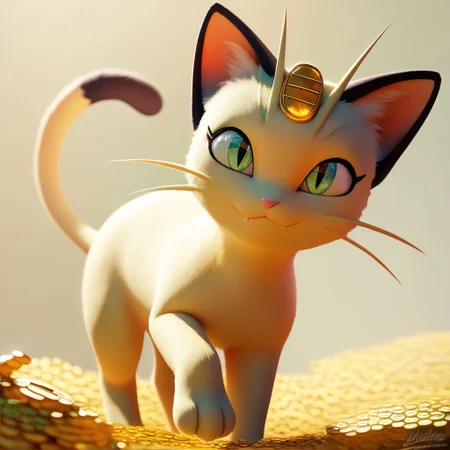 score_9, score_8_up, score_8,
BREAK,
animal focus, blurry, cat, coin, gen 1 pokemon, green eyes, khalitzburg, meowth, realistic, tail,
zPDXL,