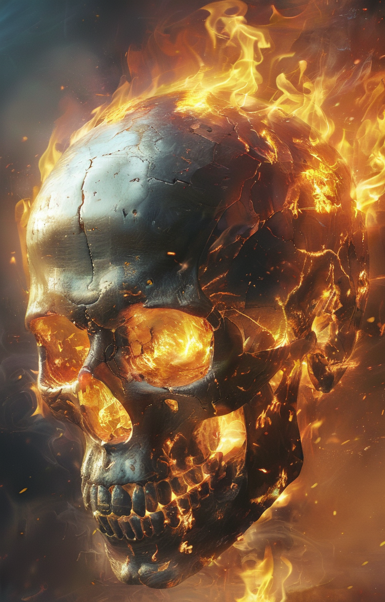 masterpiece,best quality,<lora:tbh60-sdxl:0.75>,burning skull portrait of Housework robots