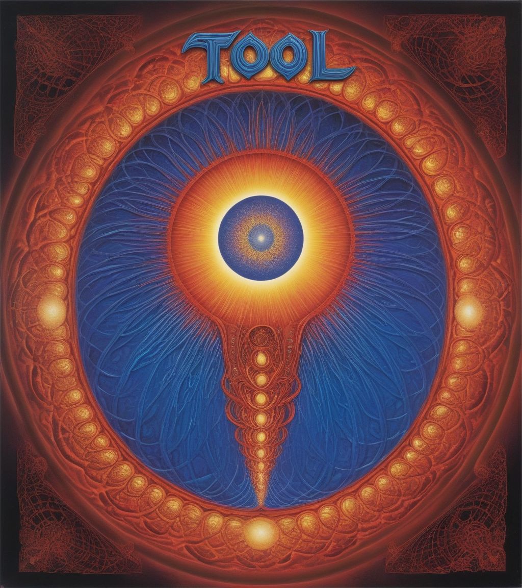 Tool Metal album cover, style by Alex Gray, (write text: "TOOL")