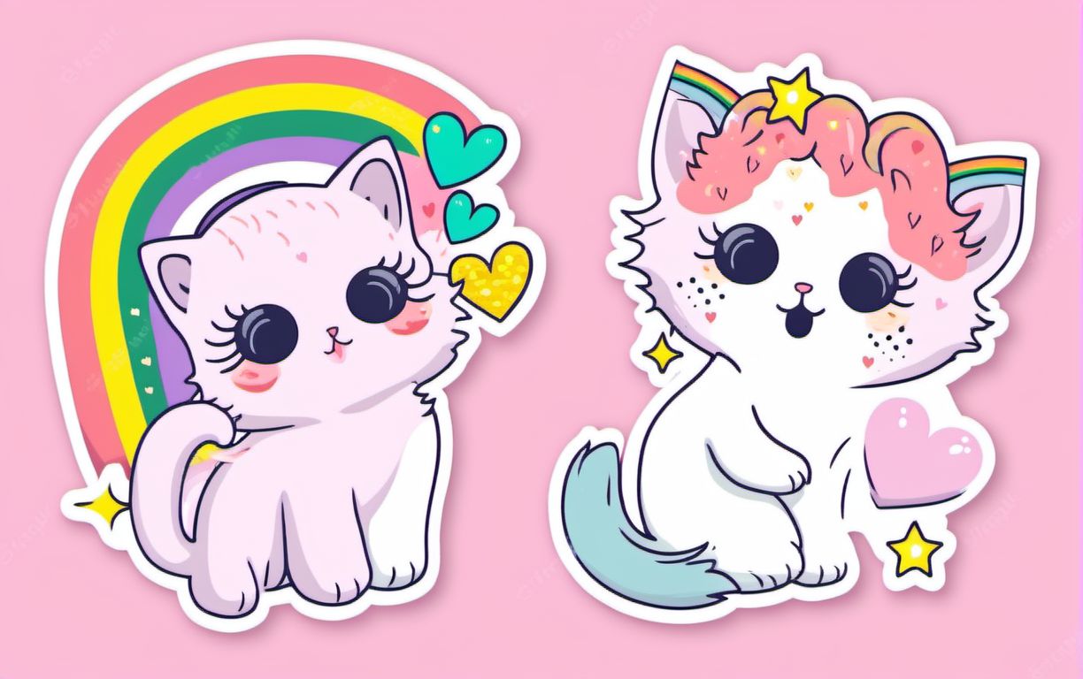 Cute sparkle rainbow kitten StickerSheet  <lora:SDXL-StickerSheet-Lora:1>