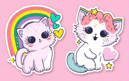 Cute sparkle rainbow kitten StickerSheet <lora:SDXL-StickerSheet-Lora:1>