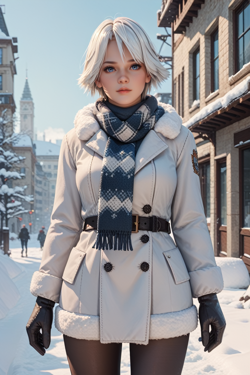 score_9, score_8_up, score_7_up,
<lora:DOAChristie:1.0>
DOAChristie, 1girl, white hair, blue eyes, short hair, looking at viewer, winter clothes, scarf, gloves, black pantyhose, snow, outdoors, city, standing, cowboy shot