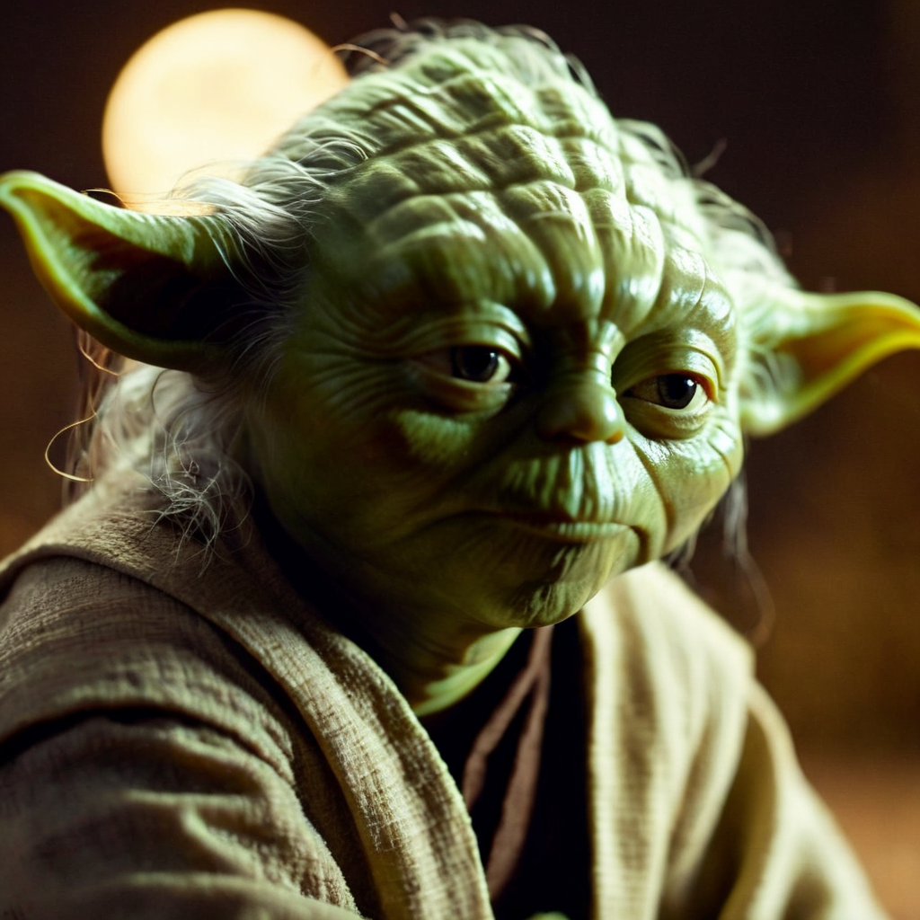cinematic film still of  <lora:Yoda:1.2>
Yoda a close up of a yodah with a moon light on in the backgroun In Star Wars Universe, shallow depth of field, vignette, highly detailed, high budget, bokeh, cinemascope, moody, epic, gorgeous, film grain, grainy