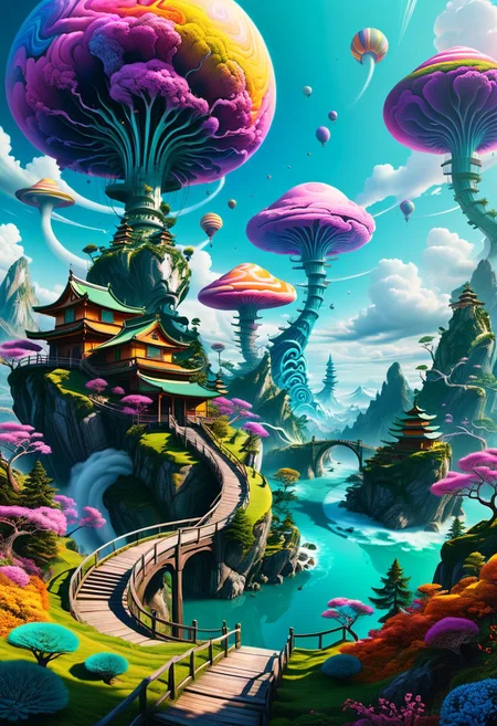 beautiful strange detailed painting 8k resolution deviantart trending on Artstation concept art digital illustration psychedelic surrealism panorama HDR Unreal Engine spiraling Ukiyo,