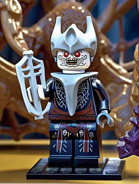LEGO MiniFig, an exhibition in a glass display in a fantasy museum of a dead mind flayer with highly detailed runes all along its body, Canon RF, F/2.8, intricate detail, raytracing, subsurface scattering, shadow blending, cinematic, infinite ultra-resolution image quality and render, 55mm, widescreen <lora:lego_v2.0_XL_32:0.8>