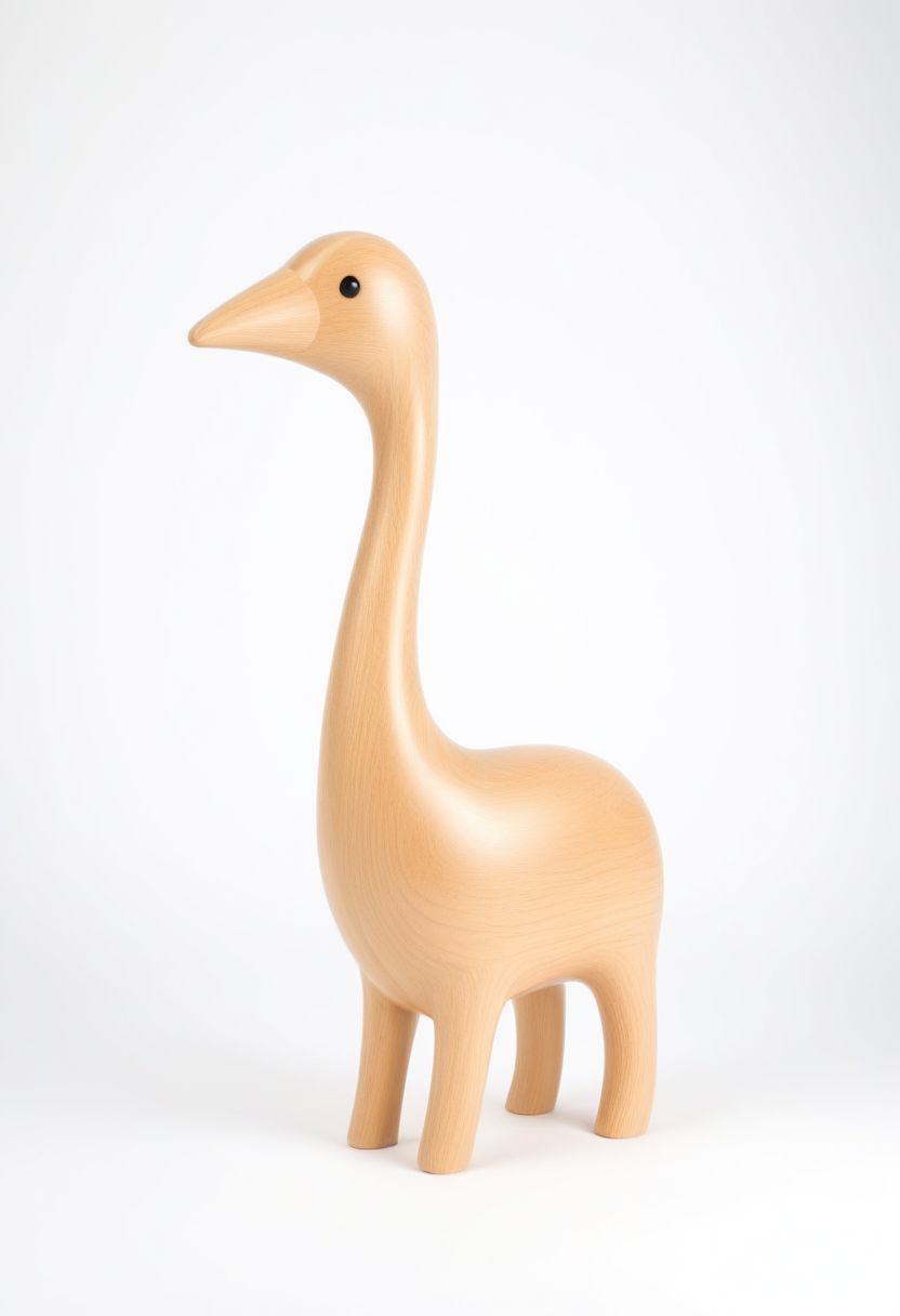 (expert craftsmanship:1.8), (high resolution, product photography, photo studio background:1.2), (modern wooden toy animal, avian creature:1.8), (fine wood, realistic wood material:1.5), (simple form, abstract form, multiple parts:1.9), (finely crafted parts, simple shape, elegant shape, ambiguous shape, stout shape, innocent shape:1.4), (comfortable, playful, friendly:1.5), (tall, lanky, whimsical:1.7), (Bauhaus Design aesthetic:1.7)