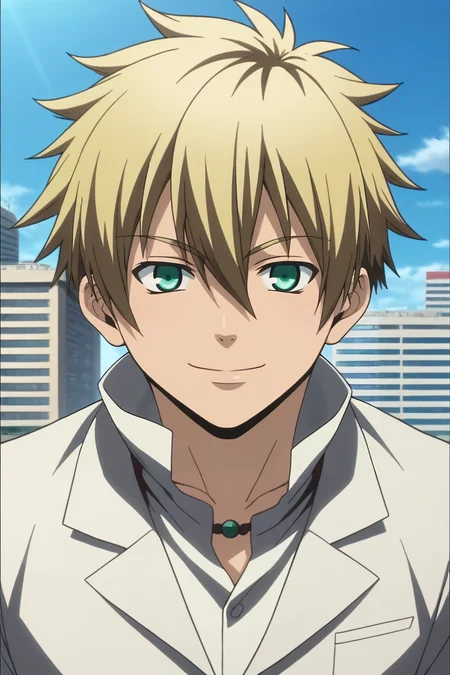 score_9, score_8_up, score_7_up, source_anime, rating_safe, , anime screencap, , , , , 1boy, solo, male focus, <lora:liberta_arcana_famiglia_pony:0.94>, liberta_arcana_famiglia, blonde hair, green eyes, short hair, hair between eyes, panorama, rooftop, tokyo \(city\), building, skyscraper, light, dynamic pose, half-closed eyes, smile, , <lora:sdxl_lightning_8step_lora:1>