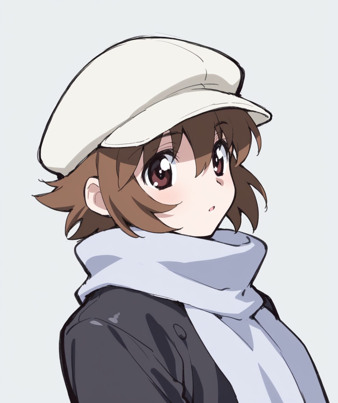 masterpiece, best quality, amazing quality, very aesthetic, ultra detail, clear line, solo, <lora:aiko_marie _harmony:0.8>, aiko, brown eyes, short hair, brown hair, black jacket, cabbie hat, scarf, upper body, simple background, <lora:LECO_BadHands:1.2>, <lora:LECO_GoodHands:-1.2>, <lora:cfg_scale_boost:0.7>
