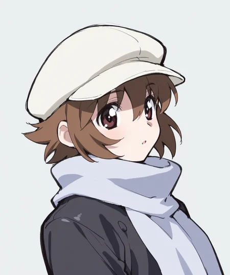masterpiece, best quality, amazing quality, very aesthetic, ultra detail, clear line, solo, <lora:aiko_marie _harmony:0.8>, aiko, brown eyes, short hair, brown hair, black jacket, cabbie hat, scarf, upper body, simple background, <lora:LECO_BadHands:1.2>, <lora:LECO_GoodHands:-1.2>, <lora:cfg_scale_boost:0.7>
