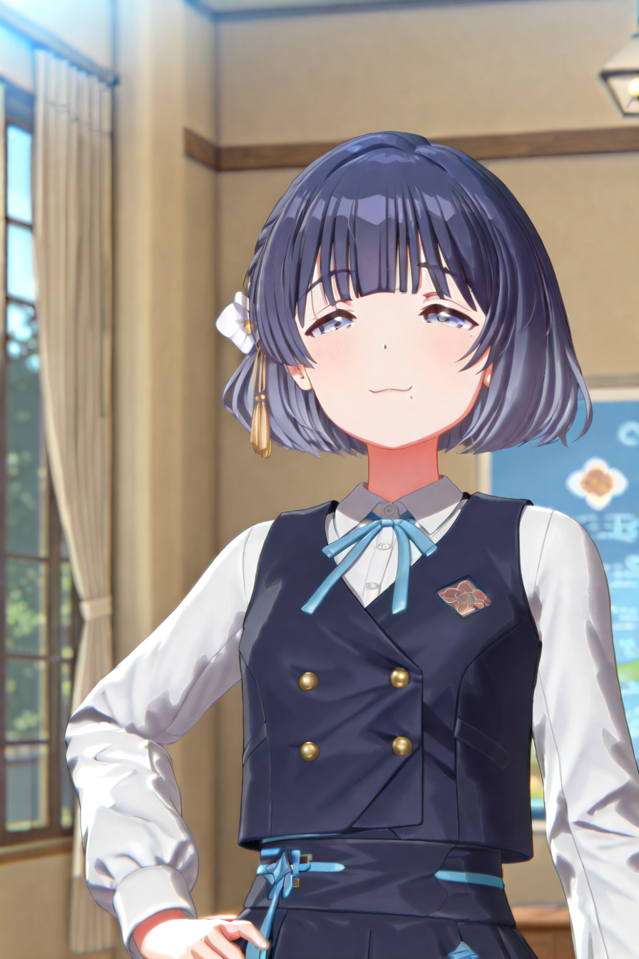 shiny skin, posing, 
<lora:gaku3d.il:1.0>,
gaku3d,
misuzu, 
half-closed eyes, smug,