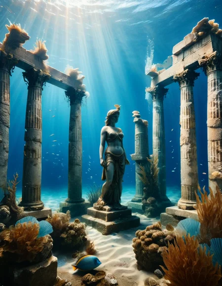 underwater greek temple entrance with athena statute, looks beautiful and aesthetic, incredibly elegant, sunlight penetrates sea, awesomenizer <lora:ral-undrwtscn-sdxl:1> ral-undrwtscn
