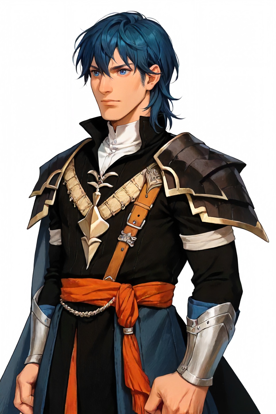 byleth \(male\) \(fire emblem\),  <lora:zs_FE9PortraitsXL:1>fe9portraits, solo, cowboy shot, simple background, 1boy, male focus, zPDXL2 zPDXLpg pny-safe, <lora:Aesthetics_Enhancer_pony:0.21> EnhanceImage,