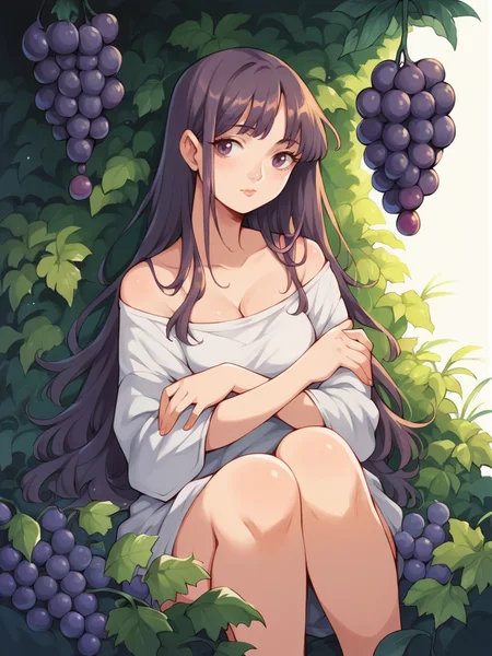 source_anime, score_9, score_8_up, score_7_up, score_6_up, score_5_up, <lora:h31k4l4XLP:1> h31k4l4, solo, curvy, grapes, long hair,