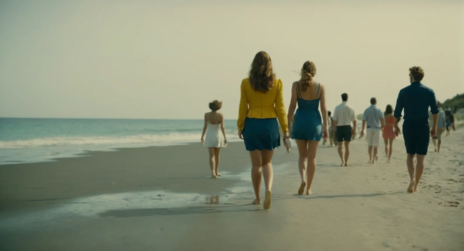 cinematic film still of (Kodak Footage) in (arri alexa style) (Kodak film print style),
 <lora:cinematic vintage film:1>
a group of people walking along a beach cinematic vintage film style, shallow depth of field, vignette, highly detailed, high budget, bokeh, cinemascope, moody, epic, gorgeous, film grain, grainy