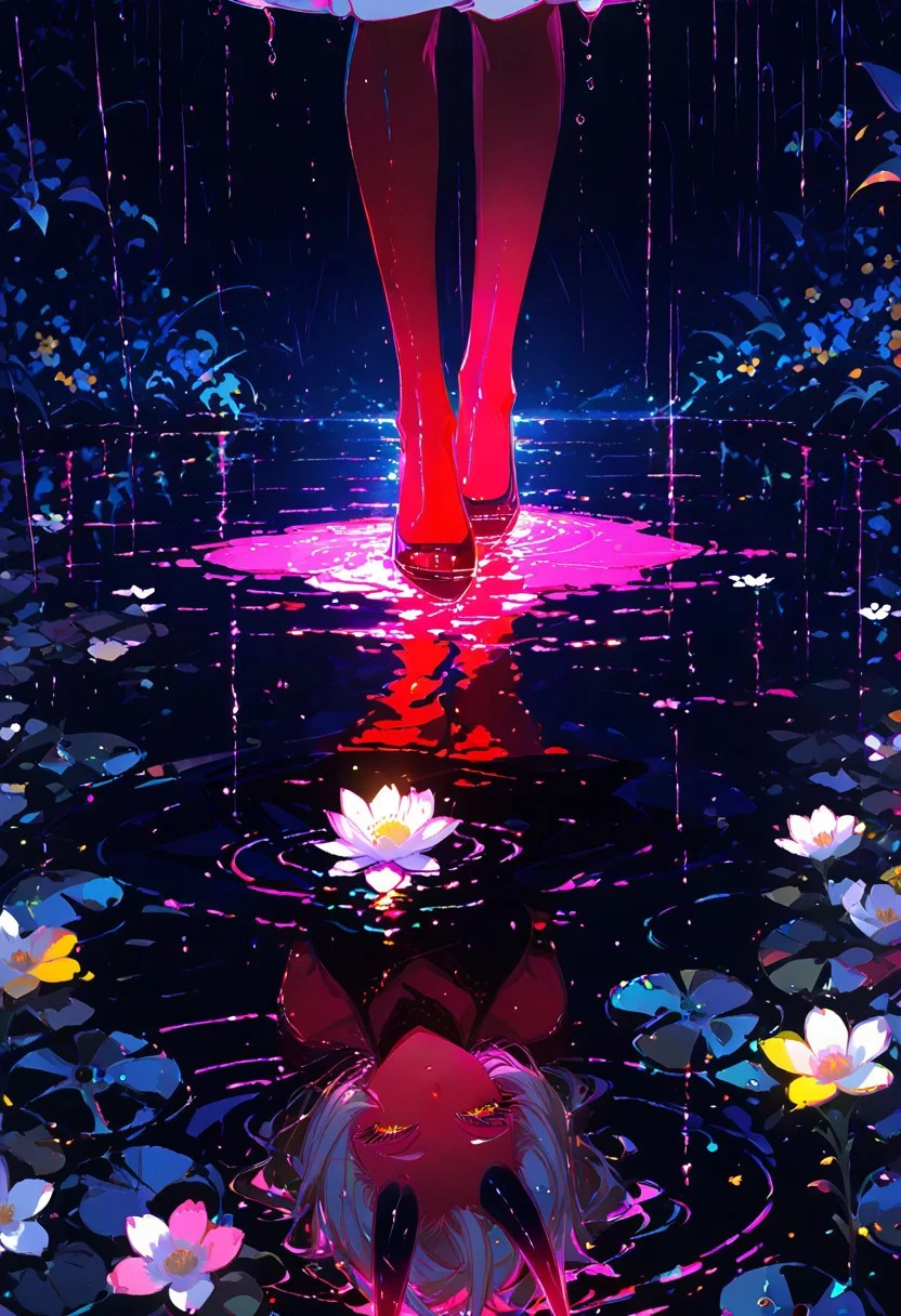 masterpiece, best quality, good quality, very awa, newest, highres, absurdres, uncensored,
Good quality, newest,1girl,
BREAK
detailed background, eyelashes, erotic, looking seductive, coy. dynamic action image, detailed face, detailed eyes, direct mesmerizing gaze,
BREAK
(sexy, slutty, hot, aroused),
Aka-Oni, oni, colored skin, red skin, smooth horns, black horns
BREAK
flirting:2.0, flower, (artist:John_kafka)
BREAK
solo, dress, standing, flower, outdoors, water, white flower, pink flower, scenery, reflection, rain, dark, ripples, yellow flower, puddle, colorful, abstract, standing on liquidi¼ very Wide Shot, limited palette,, wet,