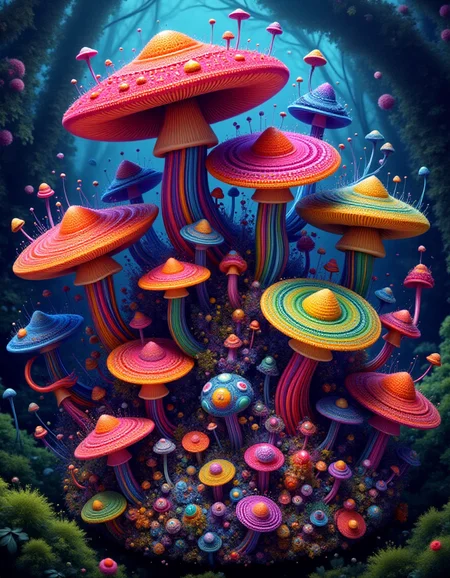 a magic mushroom meahophontron of colorful ral-frctlgmtry <lora:ral-frctlgmtry_flux:1>