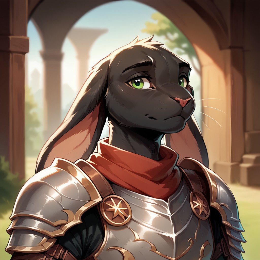 (((detailed, beautiful, high quality))), score_9, score_8_up, score_7_up, solo, 
harengon, furry hare, tail, drooping ears,
1 boy, male focus, green eyes, black skin, full armor,
looking at the viewer,
fantasy background, blurred background,