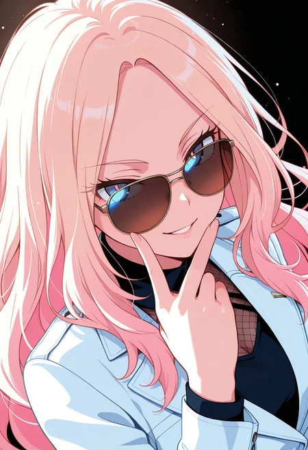 1girl, gakumas, sena, (high contrast:1.4), limited palette, sunglasses, hand up, naughty face,, official art, portrait, close-up face, looking at viewer, from above, BREAK styling pose, fashion pose, BREAK backlighting, magenta lighting, cyan shadow, simple background, white background, black background, hard lighting, BREAK perfect details, masterpiece, best quality, ultra-detailed, best illustration, high resolution, extremely detailed CG, unity 8k wallpaper, super detailed skin, perfect anatomy, detailed,, abstract, beautiful detailed eyes, absurdres, very aesthetic, depth of field