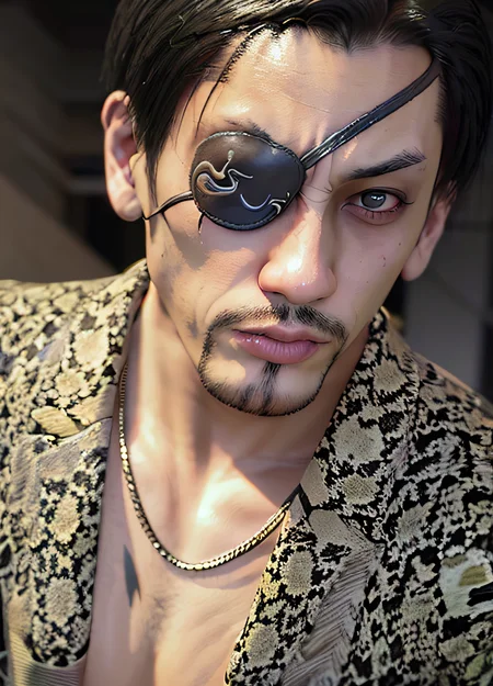 (SFW,8k, RAW photo, best quality, masterpiece:1.2),(realistic, photo-realistic:1.37),1 mature man ,(((upper body,black hair,front facing,wearing a snake jacket, strong phisique))), facial close-up <hypernet:goro:1>