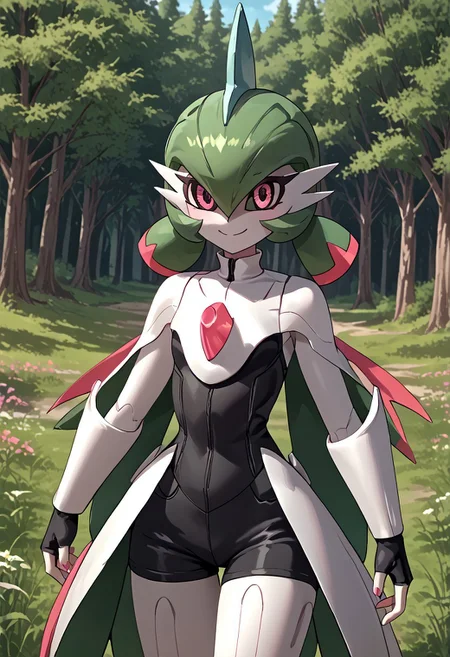 score_4,score_5,score_6,score_7_up,score_8_up,score_9 ((masterpiece,best quality,ultra detailed,highres,HD,4k:1.2)),
1 girl,solo,face focus,
((ironvaliantsv,pokemon (creature), solo,colored skin, white skin:1.2)),
green hair,low twintails,pink eyes,colored sclera,
cape,shirt,sleeveress shirt,fingerless gloves,shorts,black shorts,jewelry,
outdoors,in the forest,day,
standing,
smile,.blush,light smile,