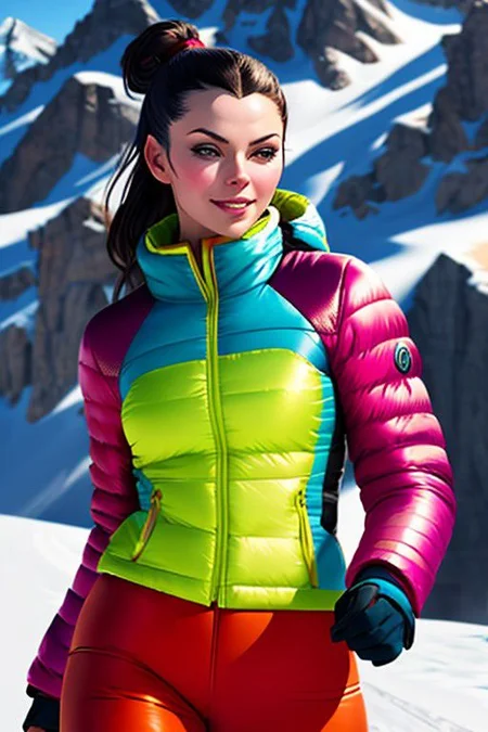 <ti:SkinDetail> <ti:HairDetail> <ti:epiCNegative> , masterpiece, ultra detailed background, intricate detail, highly detailed, fine details best quality, hyperdetailed face, 1girl, solo, complex detailed background, cowboy shot, smile, dynamic lighting, volumetric lighting, cinematic lighting, Trending on Artstation, Unreal engine, WLOP, Artgerm, raytracing, Splash Art, Global Illumination, IMAX, Cinema 4D, 8k resolution concept art, 12k 3D, the best quality, analog style, redshift style, Azula, topknot, Azula from the Last Airbender, downhill snow skiing, wearing tight ski parka and snowpants, skiing in Vail Colorado